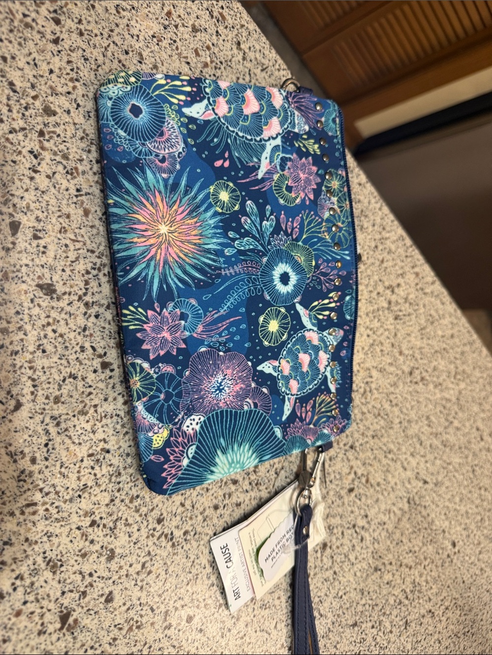 Sakroots Navy Floral Wristlet Clutch with Multicolor Accents